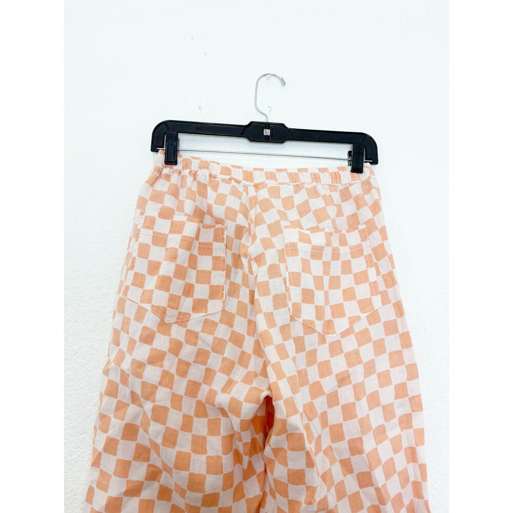 Holiday Emma Mulholland Orange Checkered Linen Pants Size Small Wide Leg - Picture 11 of 13